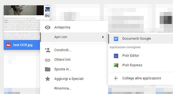 Con Google Drive, per convertire un'immagine in documento testuale sono sufficienti pochi click