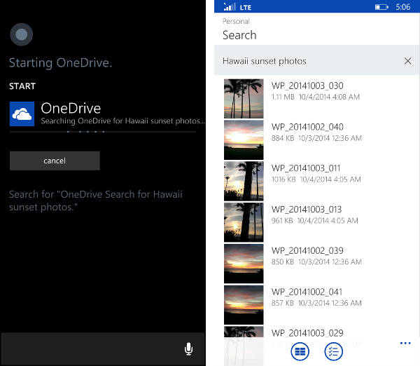 Cortana in OneDrive