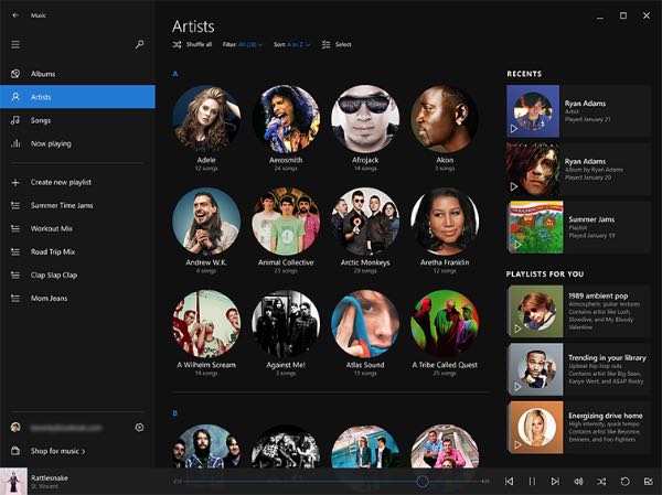Windows 10: app Musica