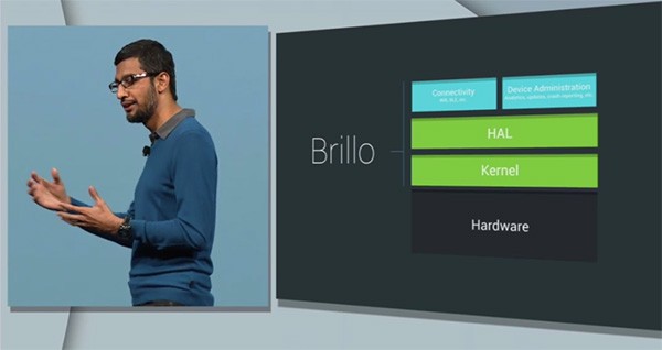 Sunder Pichai presenta il progetto Brillo dal palco dell'evento Google I/O 2015