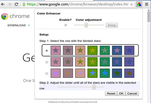 Screenshot per l'estensione Color Enhancer disponibile sul browser Google Chrome