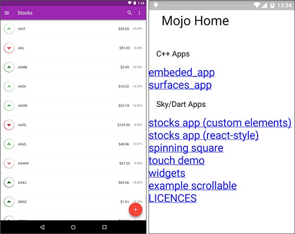 Screenshot per l'applicazione Sky Demo su smartphone Android