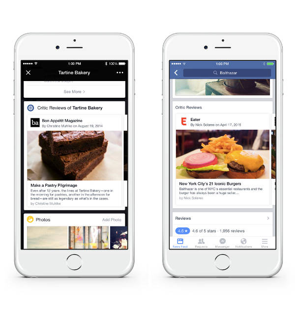 Facebook, le recensioni sui ristoranti