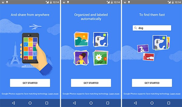 Le schermate che introducono all'utilizzo della nuova app Google Foto