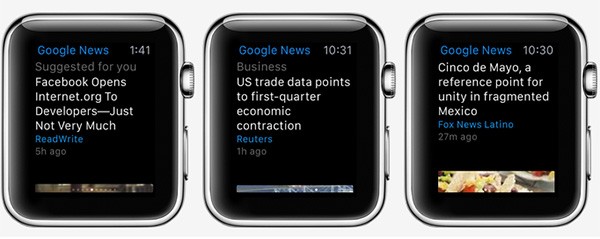 L'applicazione Notizie e Metro di Google su Apple Watch