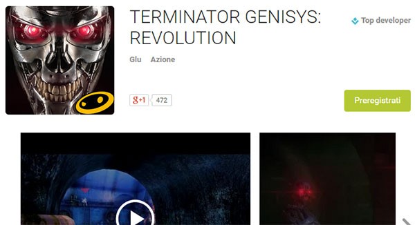 La scheda di Terminator Genisys: Revolution con il pulsante per la preregistrazione