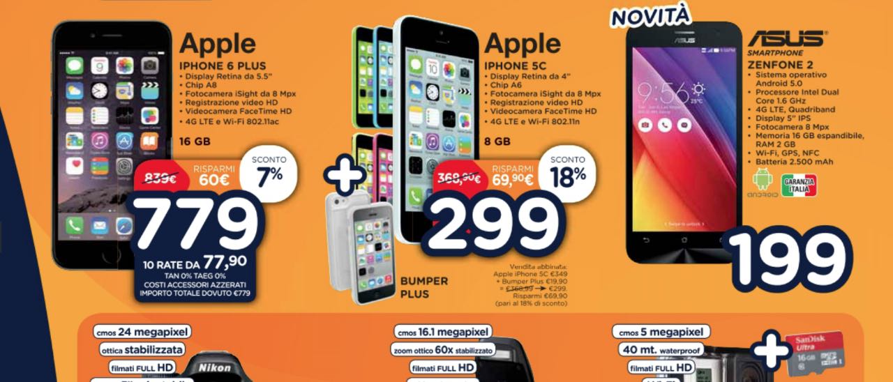 Volantino Unieuro: iPhone 5C a 299 euro