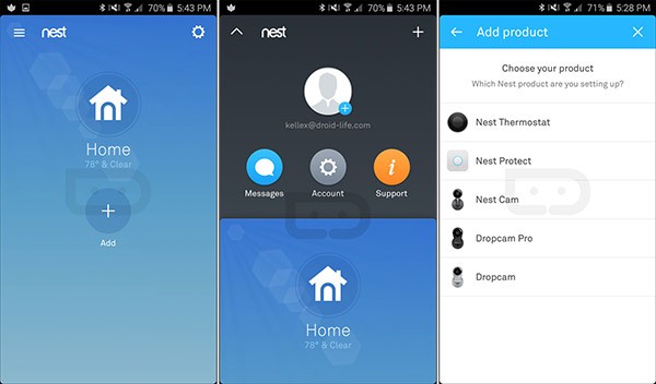 La nuova versione dell'applicazione Nest per Android, con supporto alla videocamera