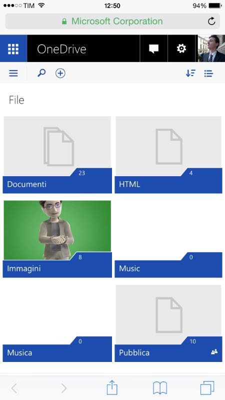 Nuovo OneDrive web su iOS
