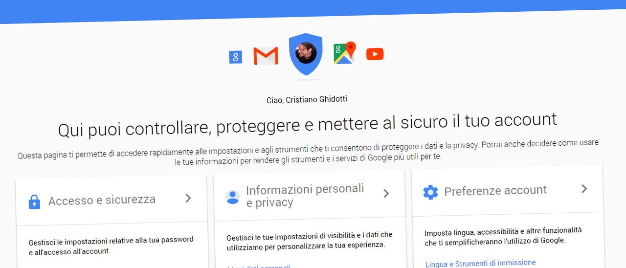Google: una pagina per gestire l'account personale