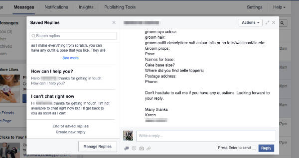 Facebook Saved Replies