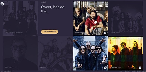 La selezione iniziale degli artisti, per migliorare il funzionamento di Spotify Rewind