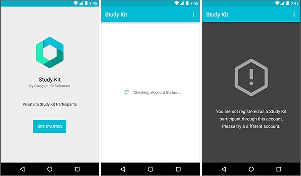 Screenshot per l'applicazione Study Kit di Google su smartphone Android
