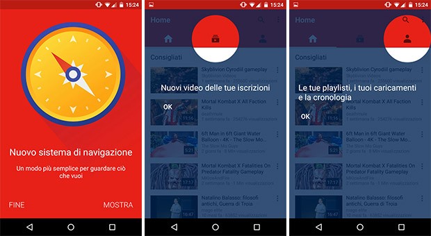 La nuova interfaccia dell'applicazione YouTube su smartphone Android