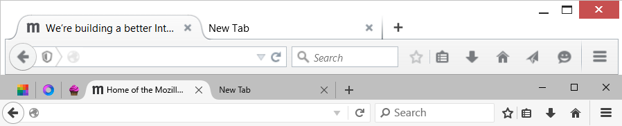 Firefox per Windows 8 (sopra) e Firefox per Windows 10 (sotto).