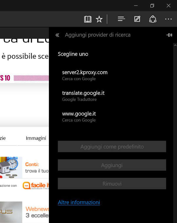 Edge, modificare motore di ricerca