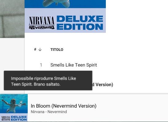 Il messaggio di errore mostrato da Google Play Musica su Internet Explorer