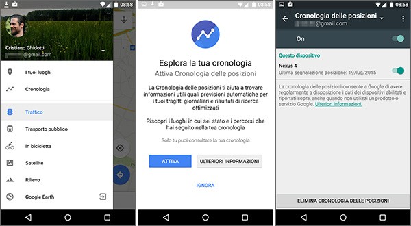 La nuova sezione Cronologia introdotta nell'applicazione Android di Google Maps