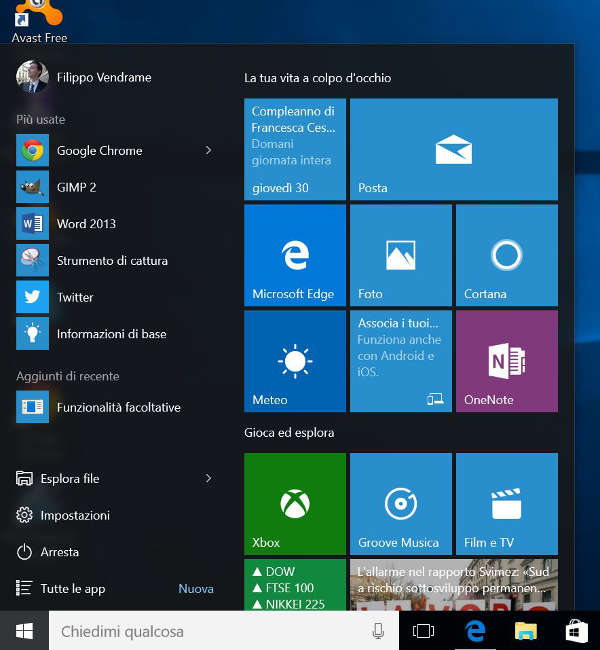 Menu Start di Windows 10
