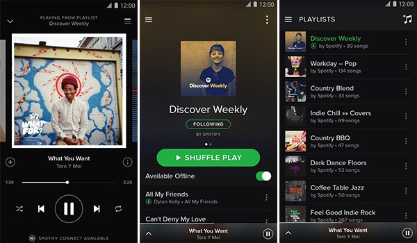 Una playlist Discover Weekly in riproduzione sull'app mobile di Spotify