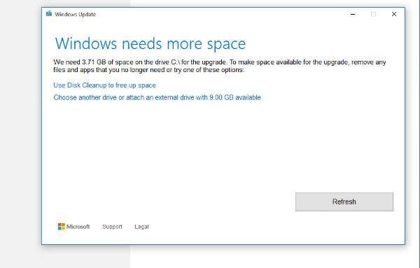 Windows 10: upgrade più facile con poco spazio