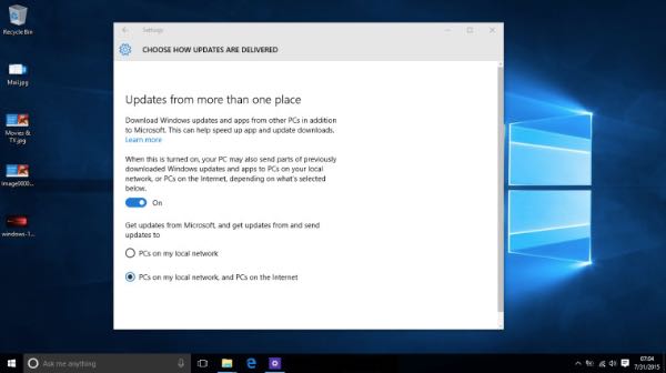 Windows 10, la funzione Windows Update Delivery Optimization