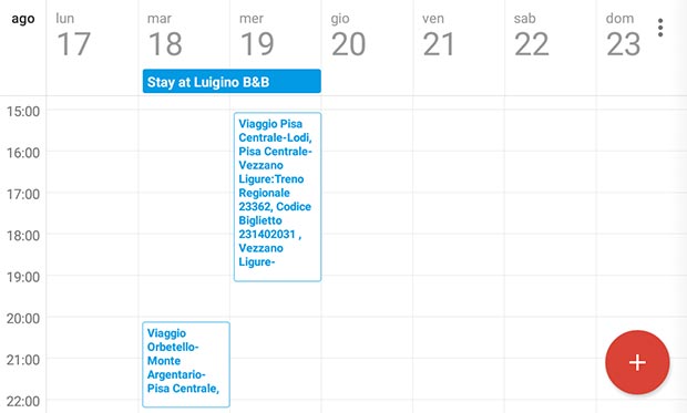 Gli eventi di Gmail creati all'interno di Google Calendar