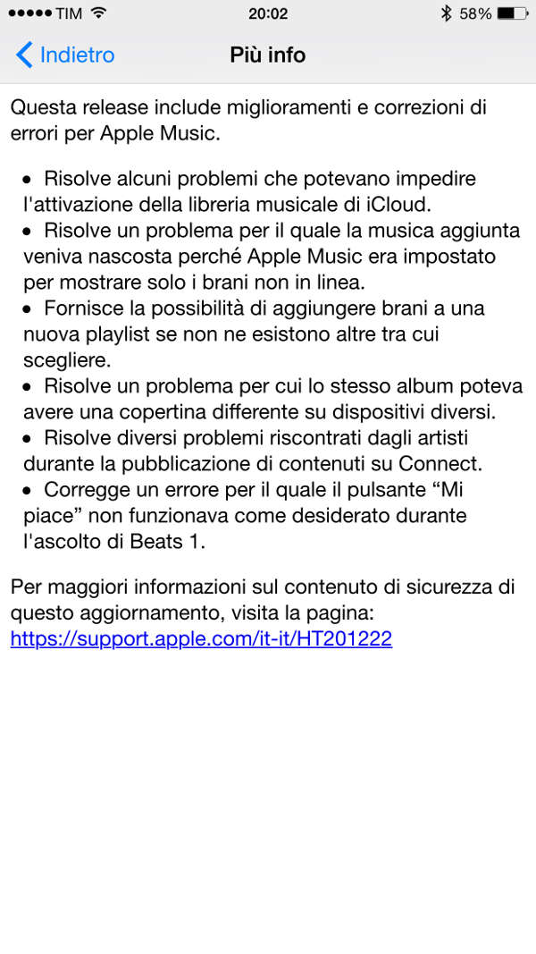 Change Log iOS 8.4.1