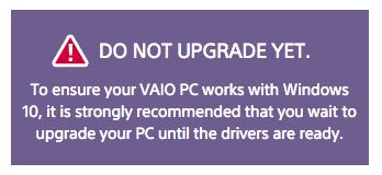 Sony Vaio, upgrade a Windows 10