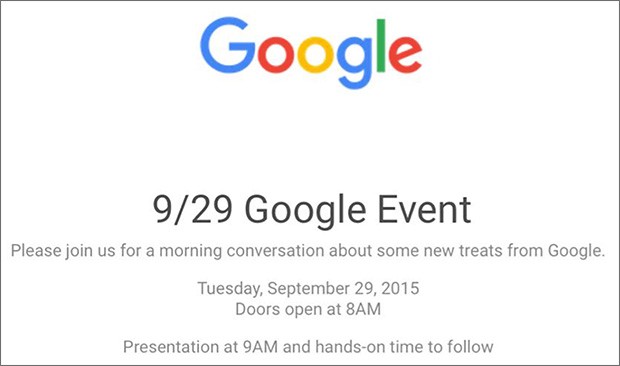 L'invito per l'appuntamento organizzato da Google a San Francisco il 29 settembre