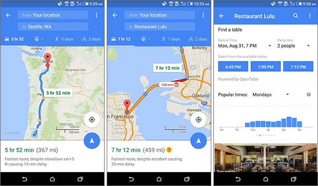 Screenshot per le novità introdotte da Google nella versione 9.14 dell'applicazione Google Maps per dispositivi Android