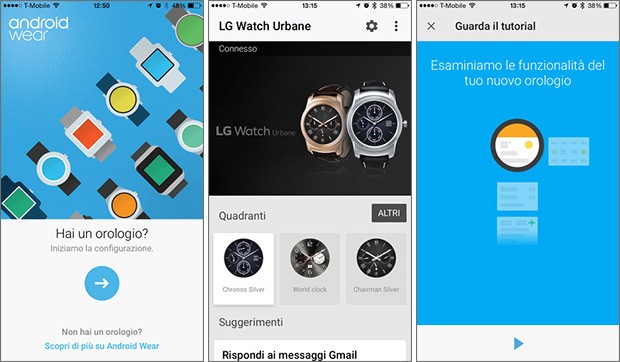 Screenshot per l'applicazione Android Wear su iPhone