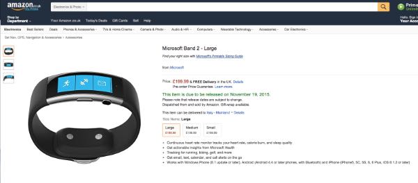 Microsoft Band 2 su Amazon Uk