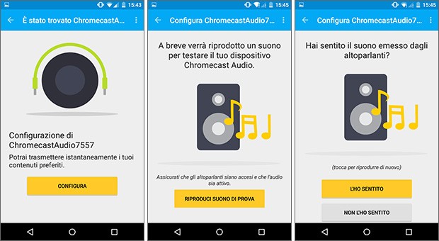 Il processo di configurazione iniziale necessario per utilizzare Chromecast Audio