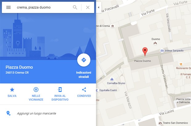 Screenshot per la nuova versione Web di Google Maps, con interfaccia in stile Material Design