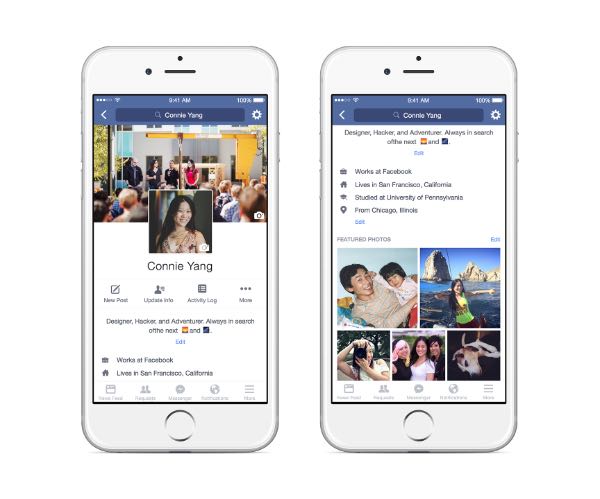 Facebook, nuovi profili mobile