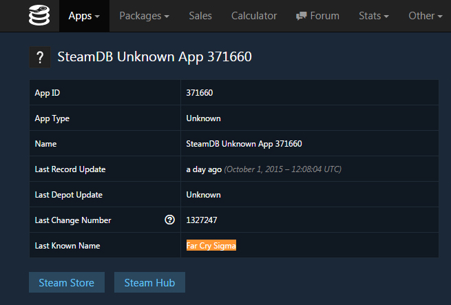 Far Cry Sigma compare nei registri di Steam