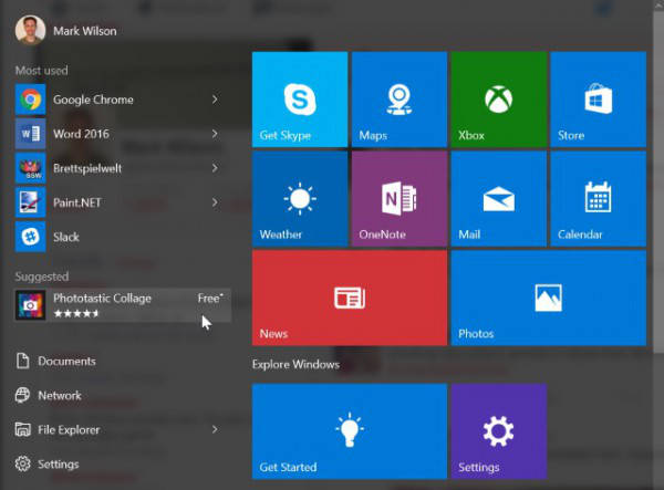 Windows 10 suggerisce le app da installare