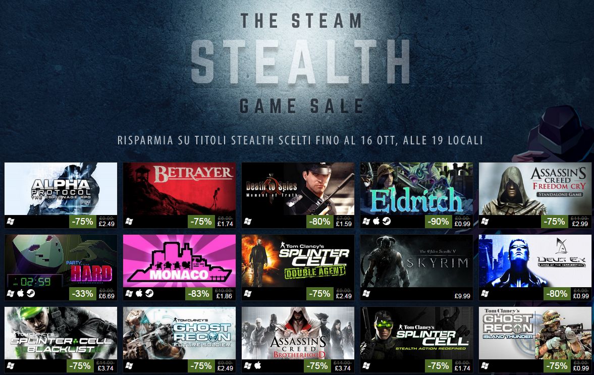 Steam Stealth Sale: Thief, Assassin's Creed, Ghost Recon e altri titoli con sconti fino al 90%