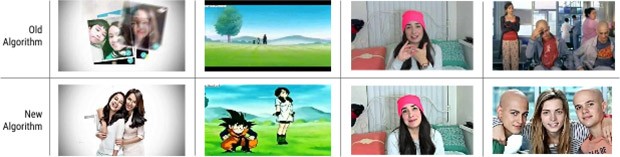 I risultati del vecchio algoritmo (in alto) a confronto con quelli forniti dal nuovo algoritmo (in basso)