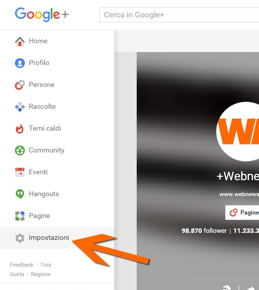 Fare click sulla voce "Impostazioni" dal menu a tendina nella parte sinistra dello schermo