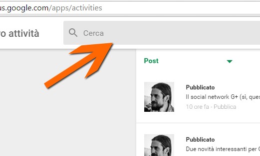 Fare click sulla barra di ricerca posizionata in alto