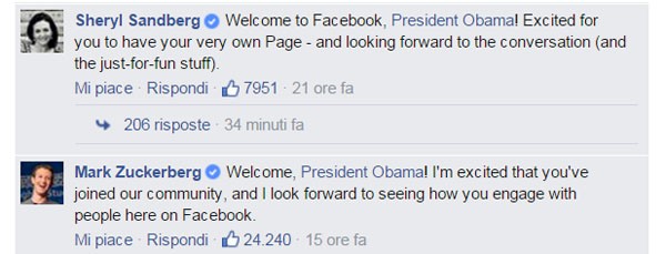 I commenti di Sheryl Sandberg e Mark Zuckerberg sono arrivati subito dopo che il presidente Obama ha postato un video dalla Casa Bianca.