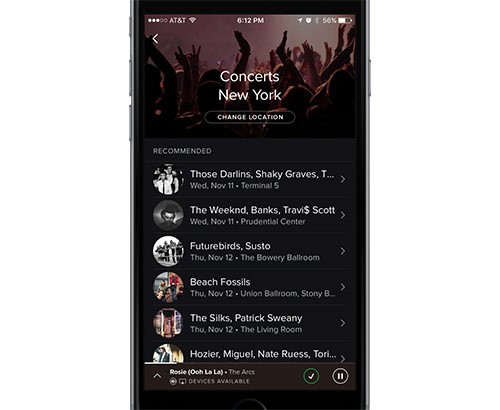 La nuova funzionalità Concerti introdotta da Spotify nelle applicazioni mobile per Android e iOS