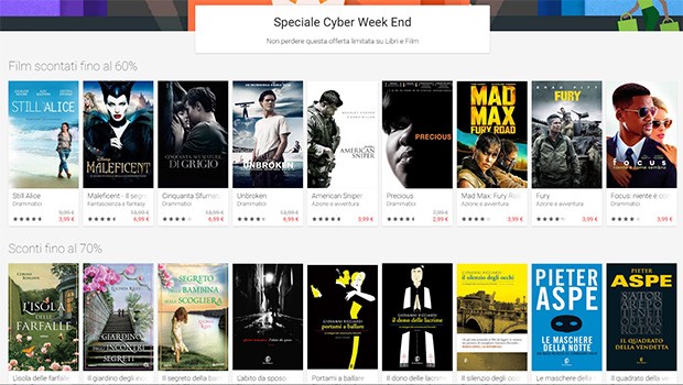Alcuni dei contenuti su Google Play scontati per il Cyber Weekend