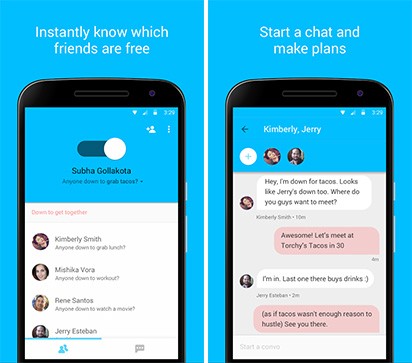 Screenshot per l'applicazione Who’s Down di Google, disponibile su Android
