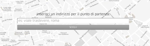 Il sito Linea-U.it prevede di loggarsi con Facebook oppure con mail, e compare una mappa di Roma, dove inserire una ricerca.