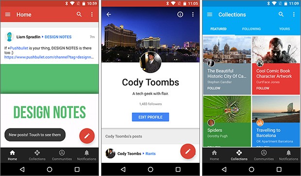 Screenshot per la nuova interfaccia di Google+ su smartphone Android