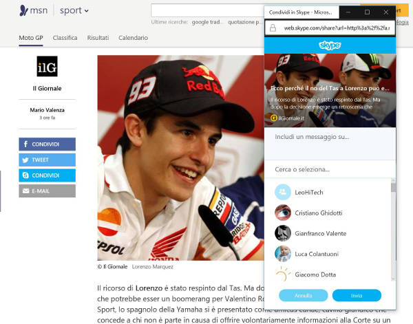 Microsoft, un pulsante per condividere con Skype