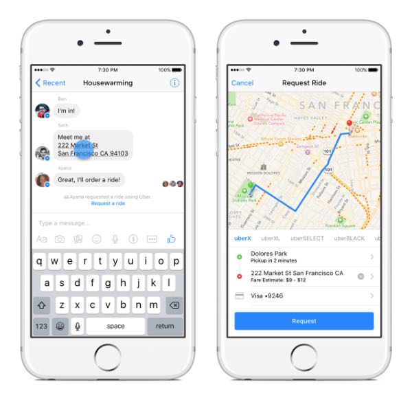 Facebook Messenger prenota una corsa con Uber